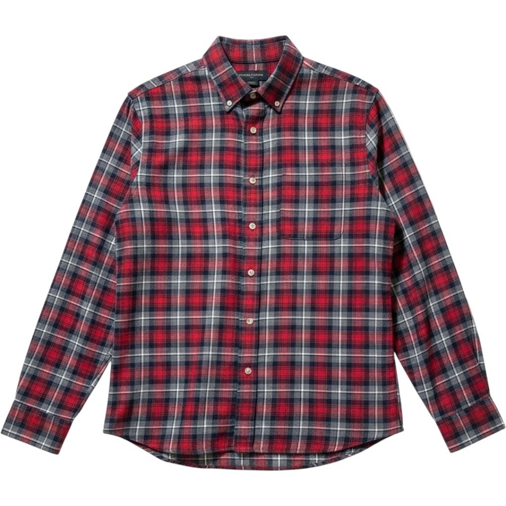 Banana Republic Red Plaid Shirt Mens Medium Untucked‎ Fit Classic